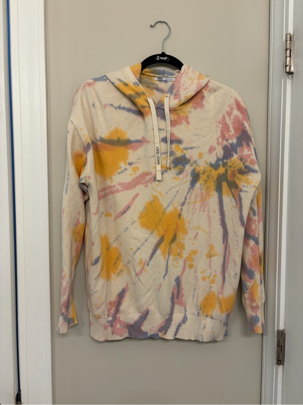 Zara Tie-Dye Hoodie - Cream with Yellow, Pink, Blue Accents